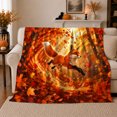 thumbnail image 1 of Autumn Fox Illustration autumn celebration, Festive Woodland Scene, Warm Flannel Blanket for Cabin and Lodge with Detailed Artwork, Wildlife Lovers Thanksgiving Gift, Celestial Home Decor, 1 of 9