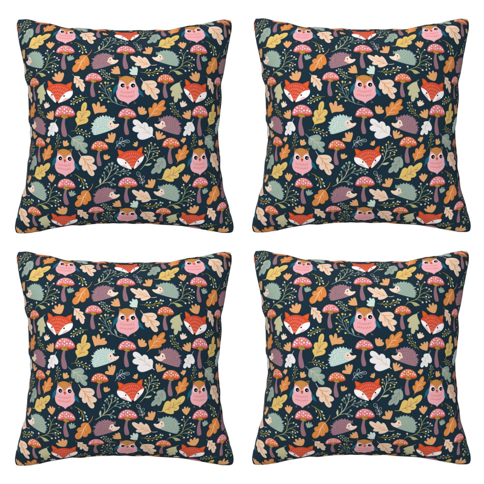 Autumn Fox Owl Decorative Throw Pillow Covers 4 Packs, Pillow Covers