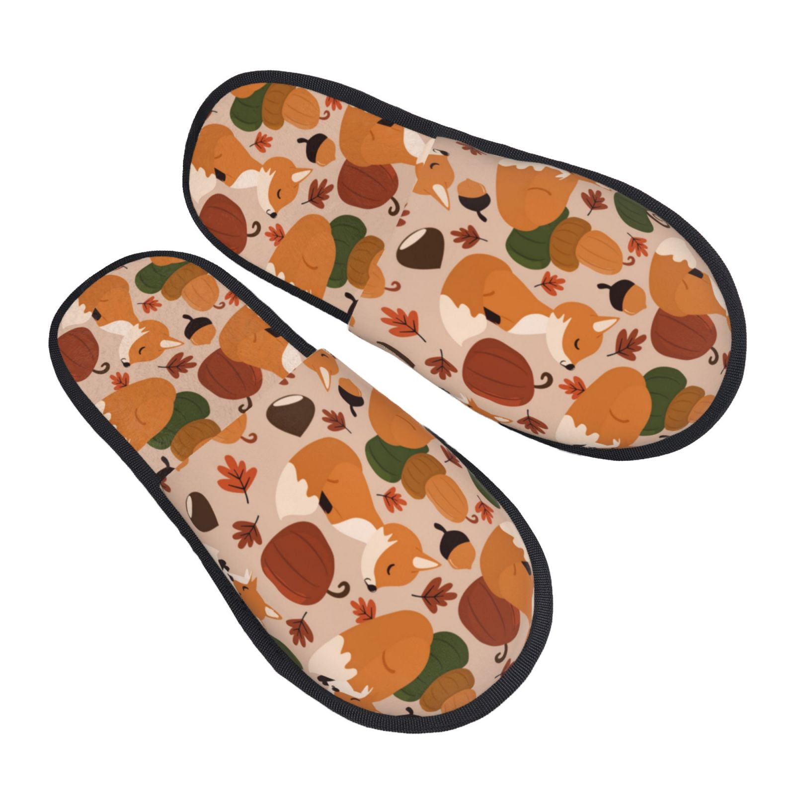 Autumn Fox Pumpkin Lazy House Slippers for Women Indoor, Fuzzy Warm
