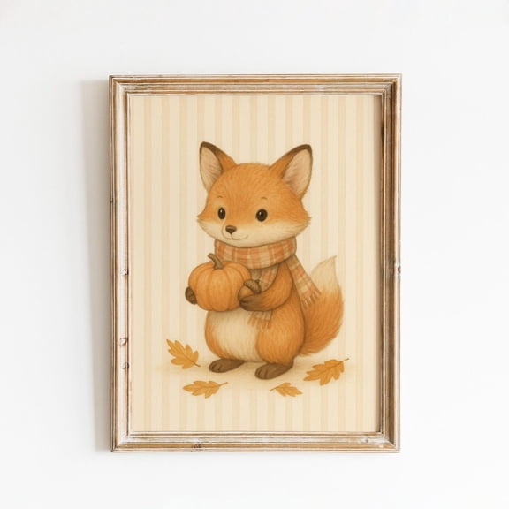 Autumn Fox Pumpkin Woodland Nursery Wall Decor Unframed Paper Print