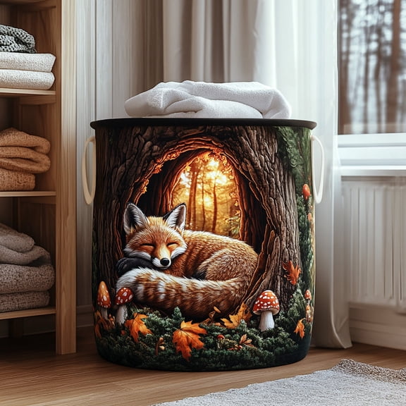 Autumn Fox Quilted Laundry Basket