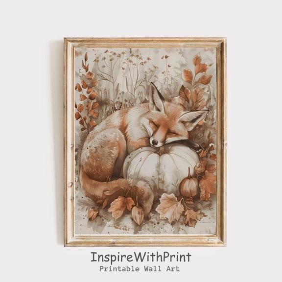 Autumn Fox Wall Art, Cozy Fall Farmhouse Art, Vintage Fall Fox Poster Moody Autumn Printable Art, Neutral Fall Cottagecore Nursery Print, Size 24x36 UNFFRAMED F03.1.6l564