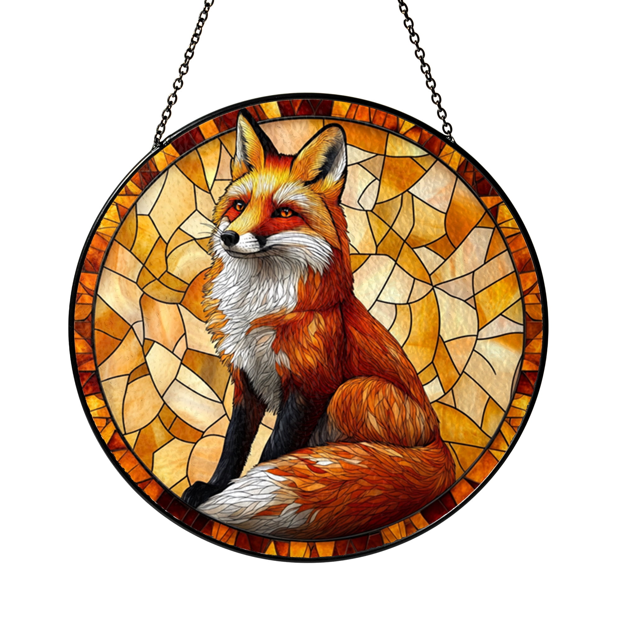 Autumn Fox Window Panel, Faux Stained Glass Woodland Art for Rustic ...