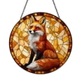 Autumn Fox Window Panel, Faux Stained Glass Woodland Art for Rustic ...