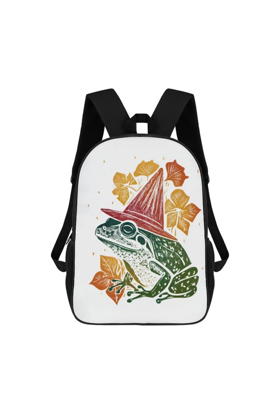 Autumn Frog Wears Witch Hat Backpack Backpack Student Backpack Cartoon Canvas Backpack
