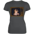 thumbnail image 1 of Autumn Funny Faux Fireplace Television Juniors Soft T Shirt Asphalt 2XL, 1 of 1