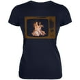 thumbnail image 1 of Autumn Funny Faux Fireplace Television Juniors Soft T Shirt Navy LG, 1 of 1