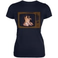thumbnail image 1 of Autumn Funny Faux Fireplace Television Juniors Soft T Shirt Navy SM, 1 of 1