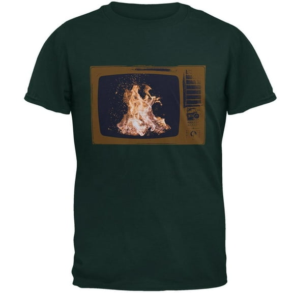 Autumn Funny Faux Fireplace Television Mens T Shirt Forest Green MD