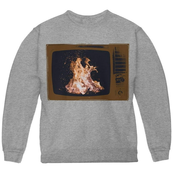 Autumn Funny Faux Fireplace Television Youth Sweatshirt Storm Grey YLG