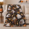thumbnail image 1 of Autumn Ghosts With Flowers Pumpkins And Lanterns, Soft Flannel Blanket with Whimsical Autumn Illustration Print, Housewarming Gift and Home Decor for Bedroom and Living Room, 1 of 7