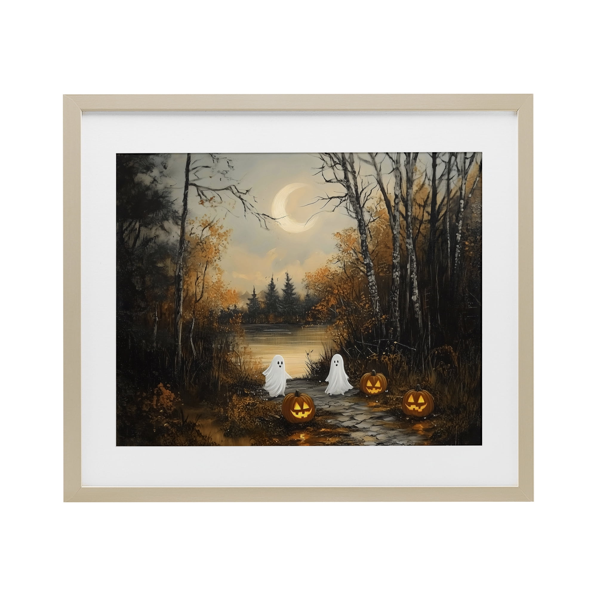 Autumn Ghosts at Lake Birch Framed Print Under Glass, design by Arlington Prints