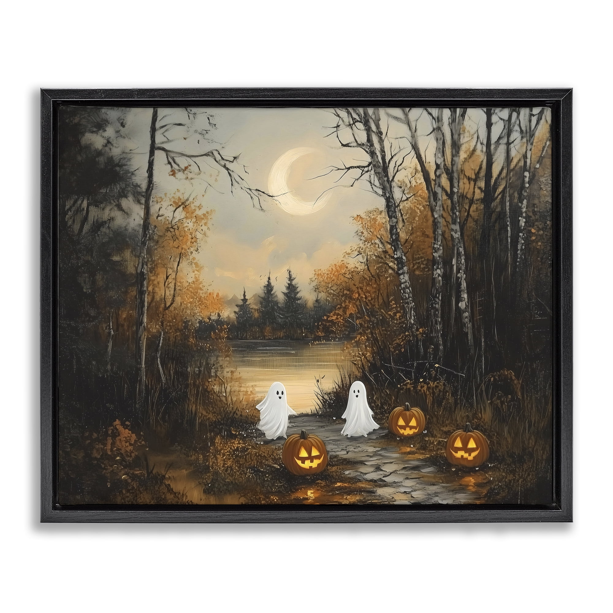 Autumn Ghosts at Lake Black Framed Floater Canvas Wall Art, design by Arlington Prints