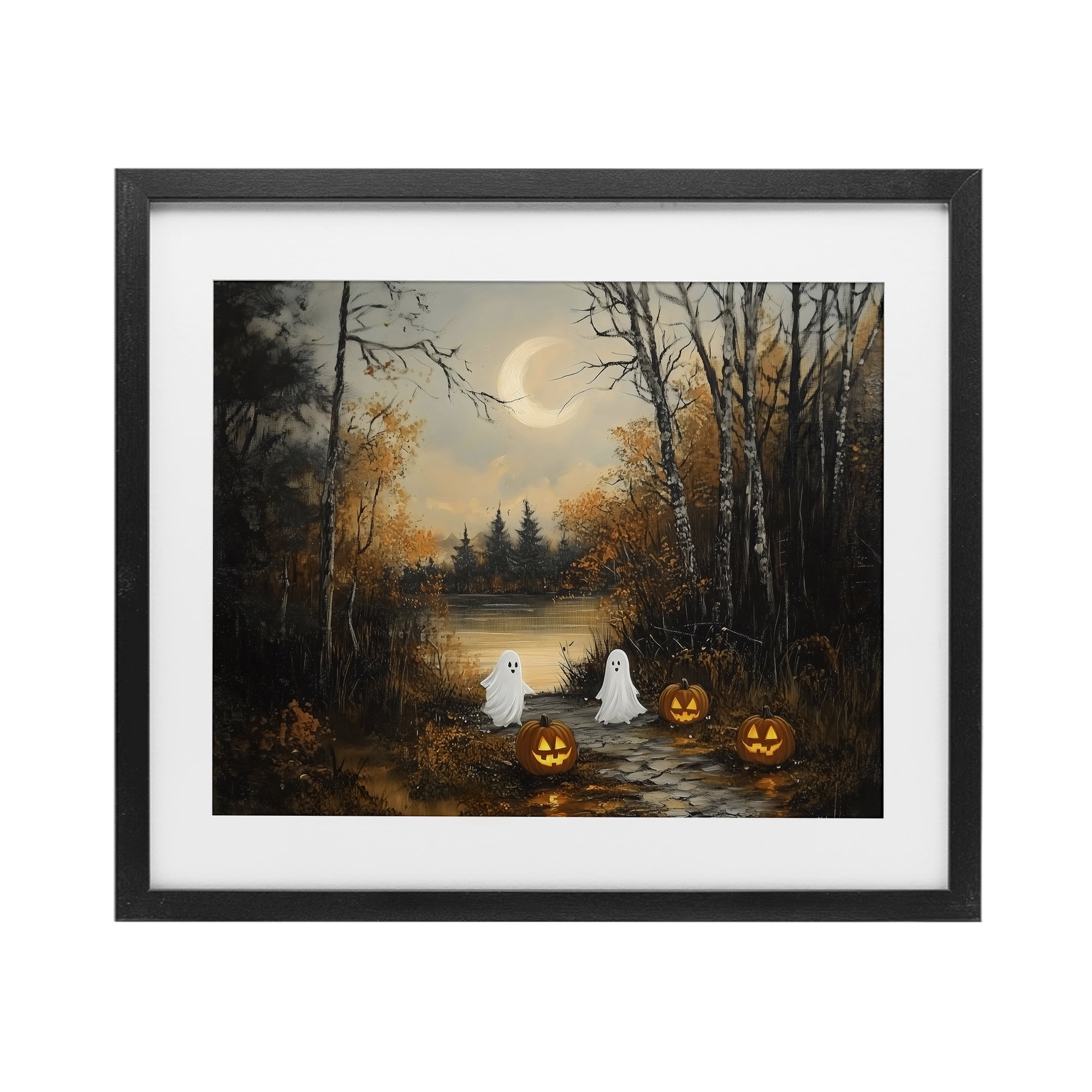 Autumn Ghosts at Lake Black Framed Print Under Glass, design by Arlington Prints