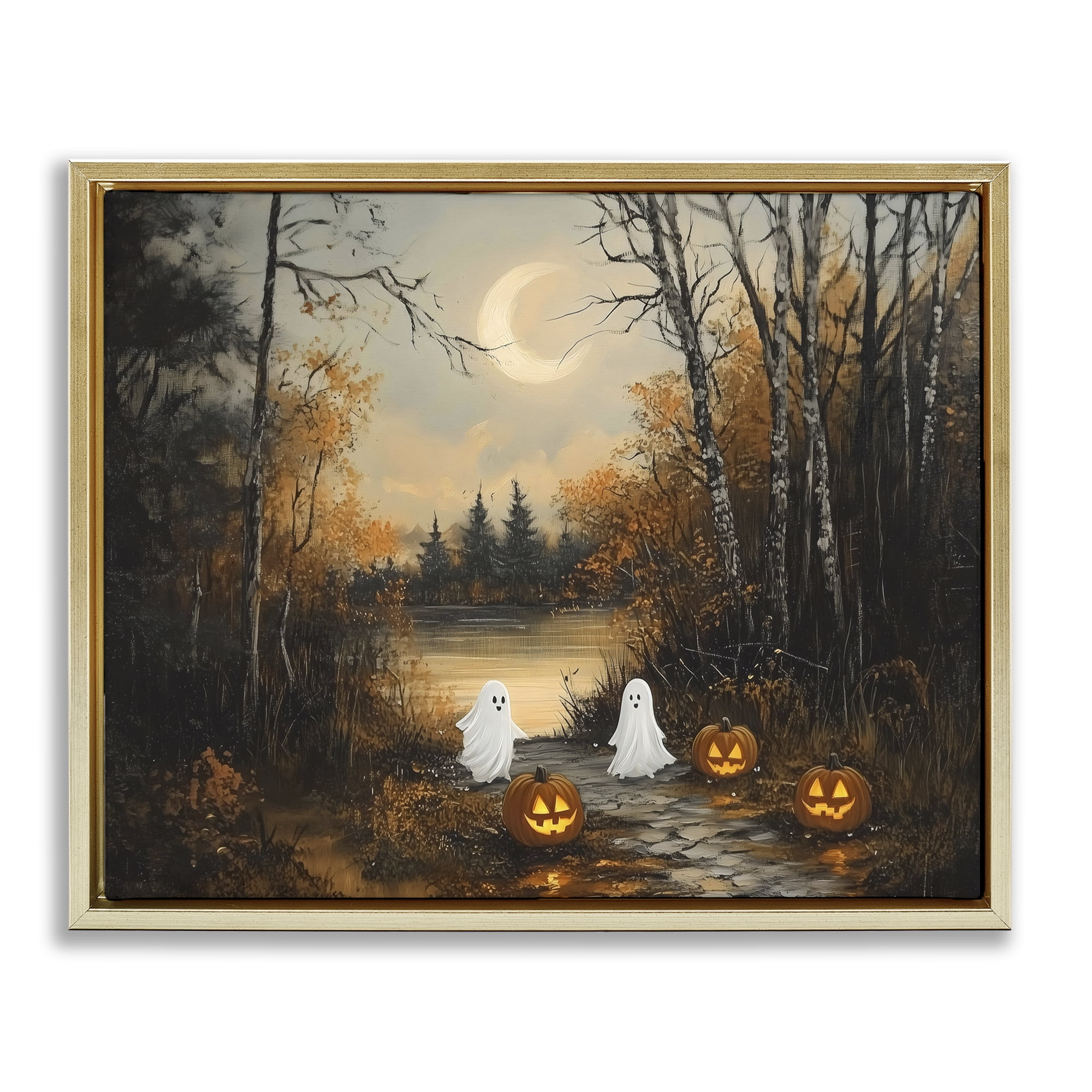 Autumn Ghosts at Lake Gold Framed Floater Canvas Wall Art, design by Arlington Prints