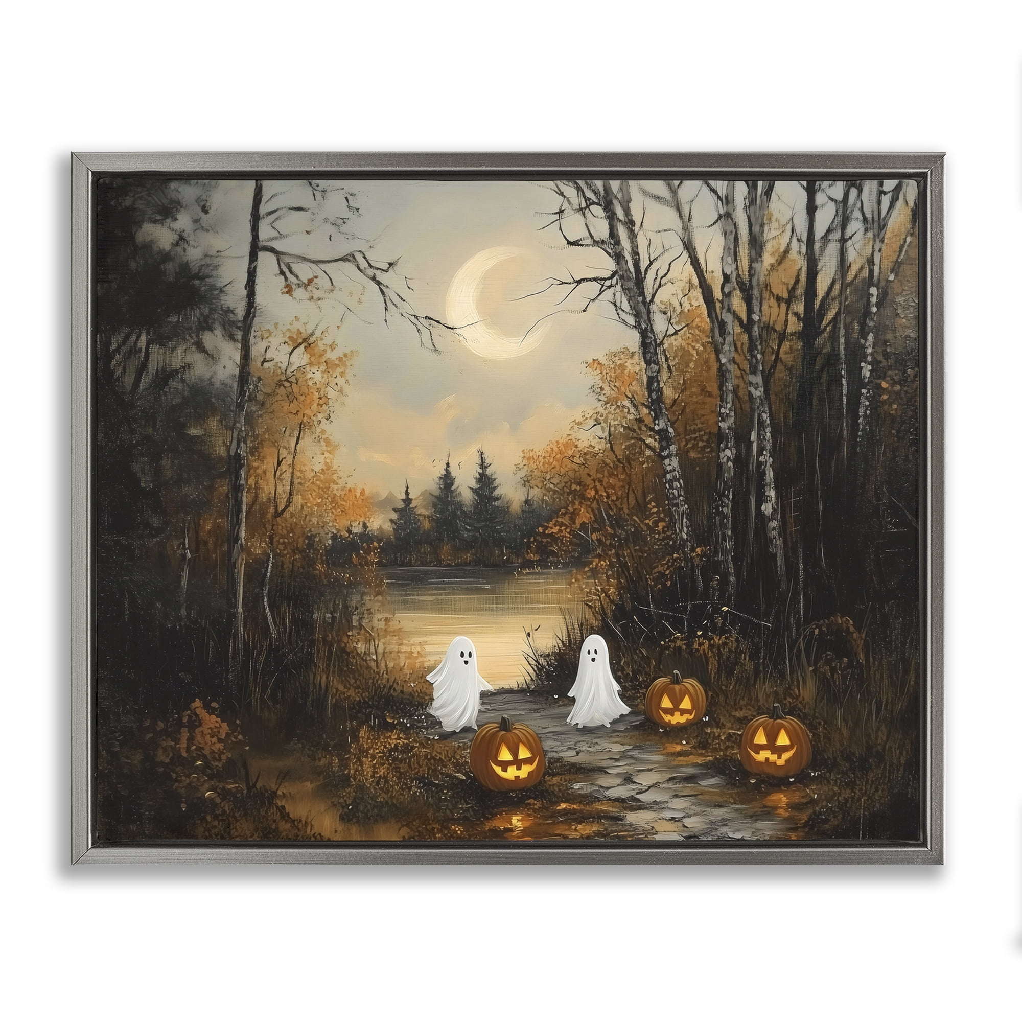 Autumn Ghosts at Lake Gray Framed Floater Canvas Wall Art, design by Arlington Prints