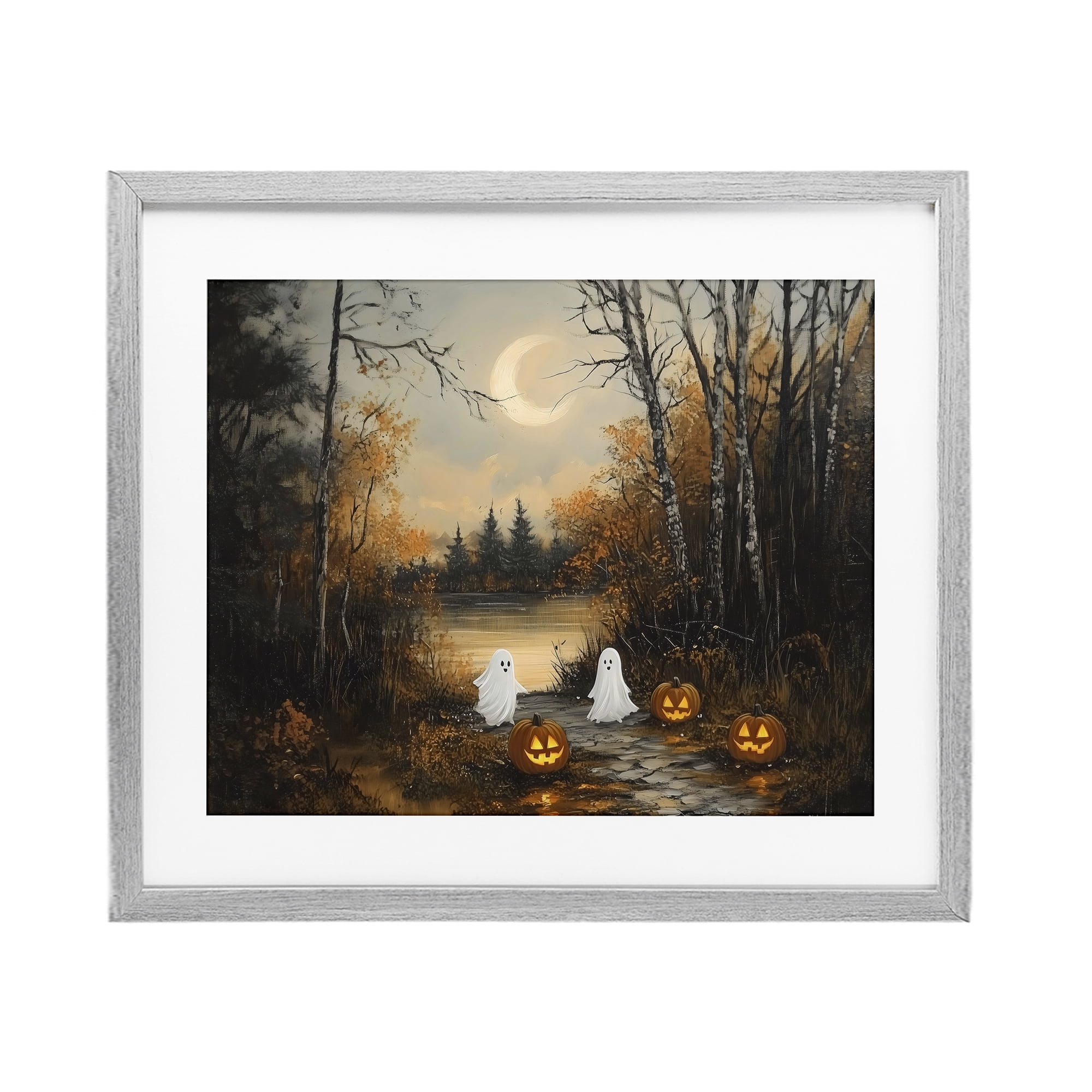 Autumn Ghosts at Lake Gray Framed Print Under Glass, design by Arlington Prints