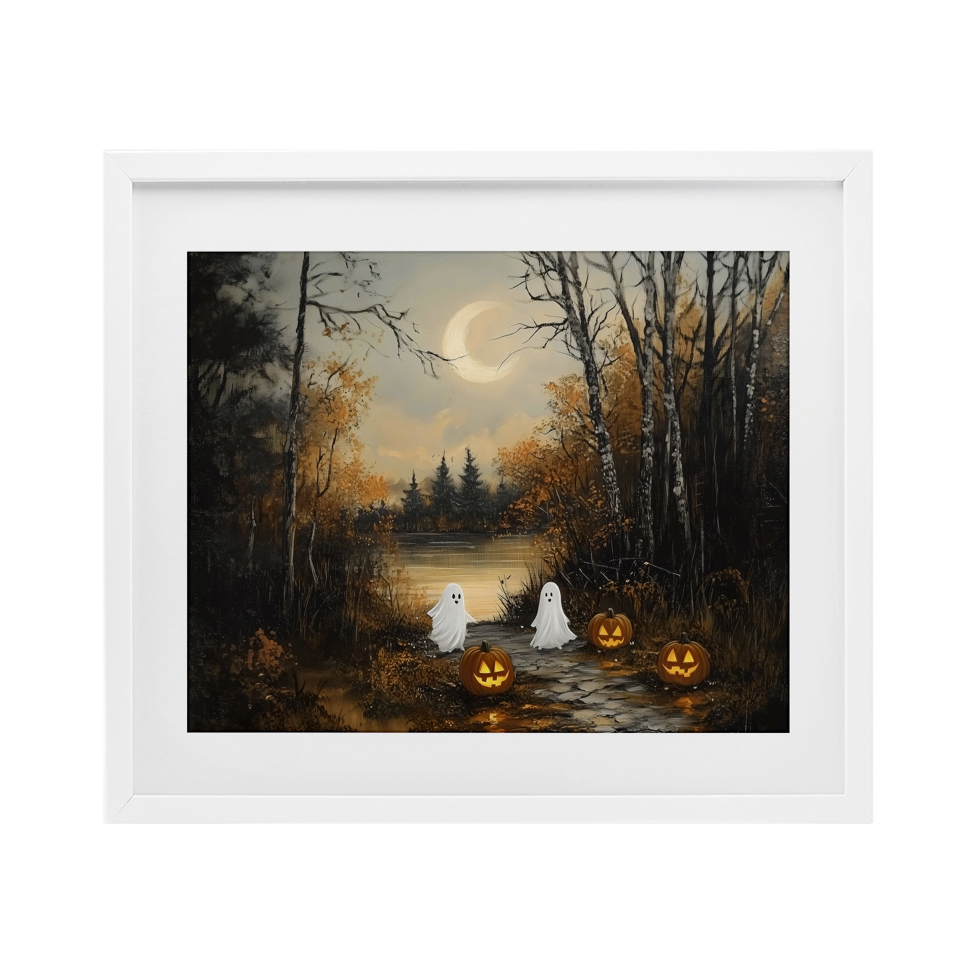 Autumn Ghosts at Lake White Framed Print Under Glass, design by Arlington Prints