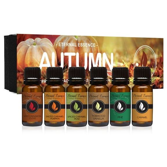Autumn - Gift Set of 6 Premium Fragrance Oils - Sexy Cinnamon Clove, Salted Caramel Pumpkin, Spiced Caramel Pear, Tobacco Vanilla, Pine, Caramel - 10ML