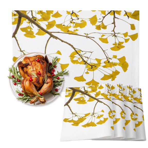 Autumn Ginkgo Leaves Placemats Set of 6,Wipeable Washable Table Mats for Dining Tables, Fall Yellow Leaf Plant Place Mats for Kitchen Event Party Tabletop Decor