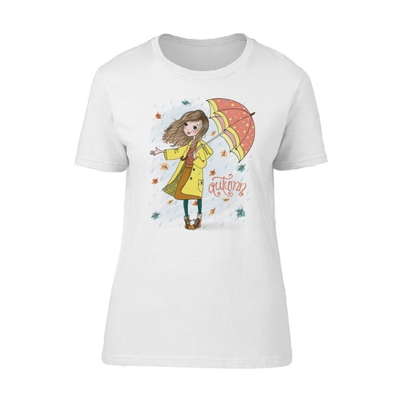 Autumn Girl With Umbrella T-Shirt Women -Image by Shutterstock, Female x-Large