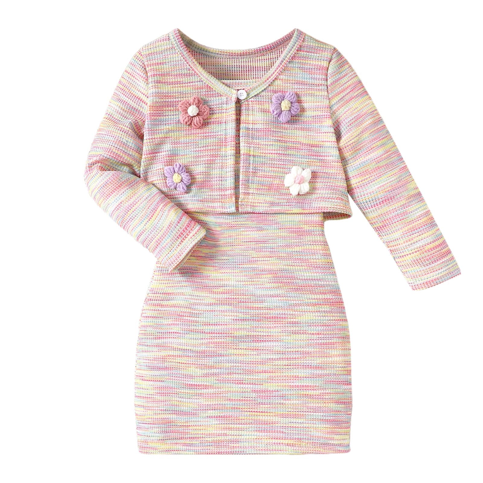 Autumn Girls' Sweet Knitted Camisole Skirt Long Sleeved Flower Jacket