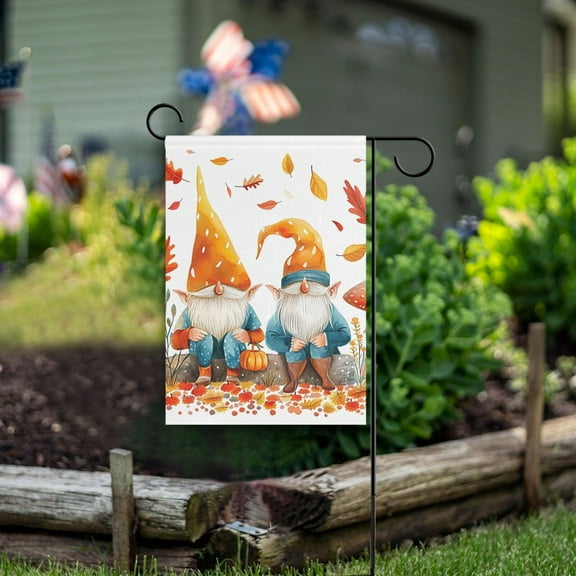 Autumn Gnome Leaves Garden Flag Double Sided Outdoor Banners for Courtyard Outdoor Lawn Farmhouse Holiday Decorations