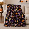 thumbnail image 1 of Autumn Gnome and Pumpkin Pattern with Black Details, Warm Flannel Blanket for Living Room and Reading Nook, Cat Lovers Autumn Celebration Gift, Pet Lover Home Decor, 1 of 9
