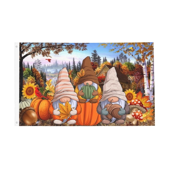 Autumn Gnomes Pumpkin Flag 3x5 Ft Outdoor Indoor With Grommet Garden Yard Banner Decorative Sign
