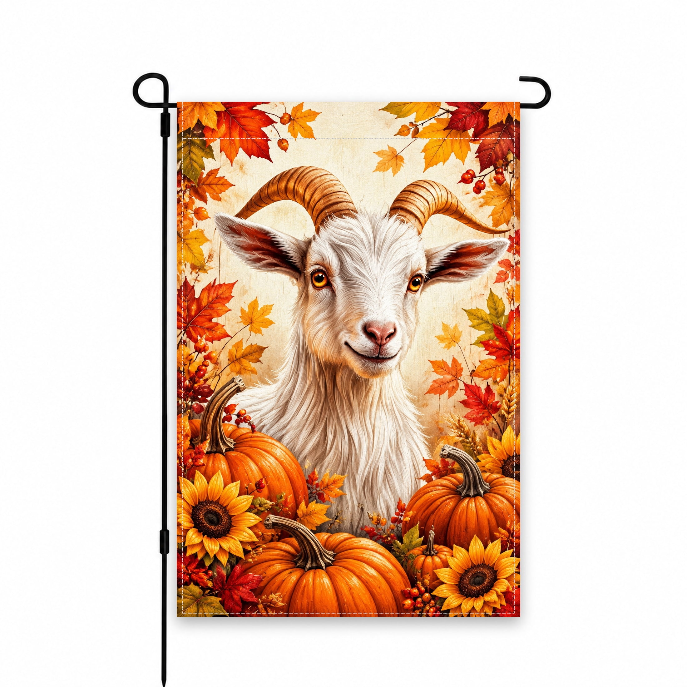 Rustic Goat Autumn Goat Garden Flag 12 x 18 Inch, Rustic White Goat with Orange ...