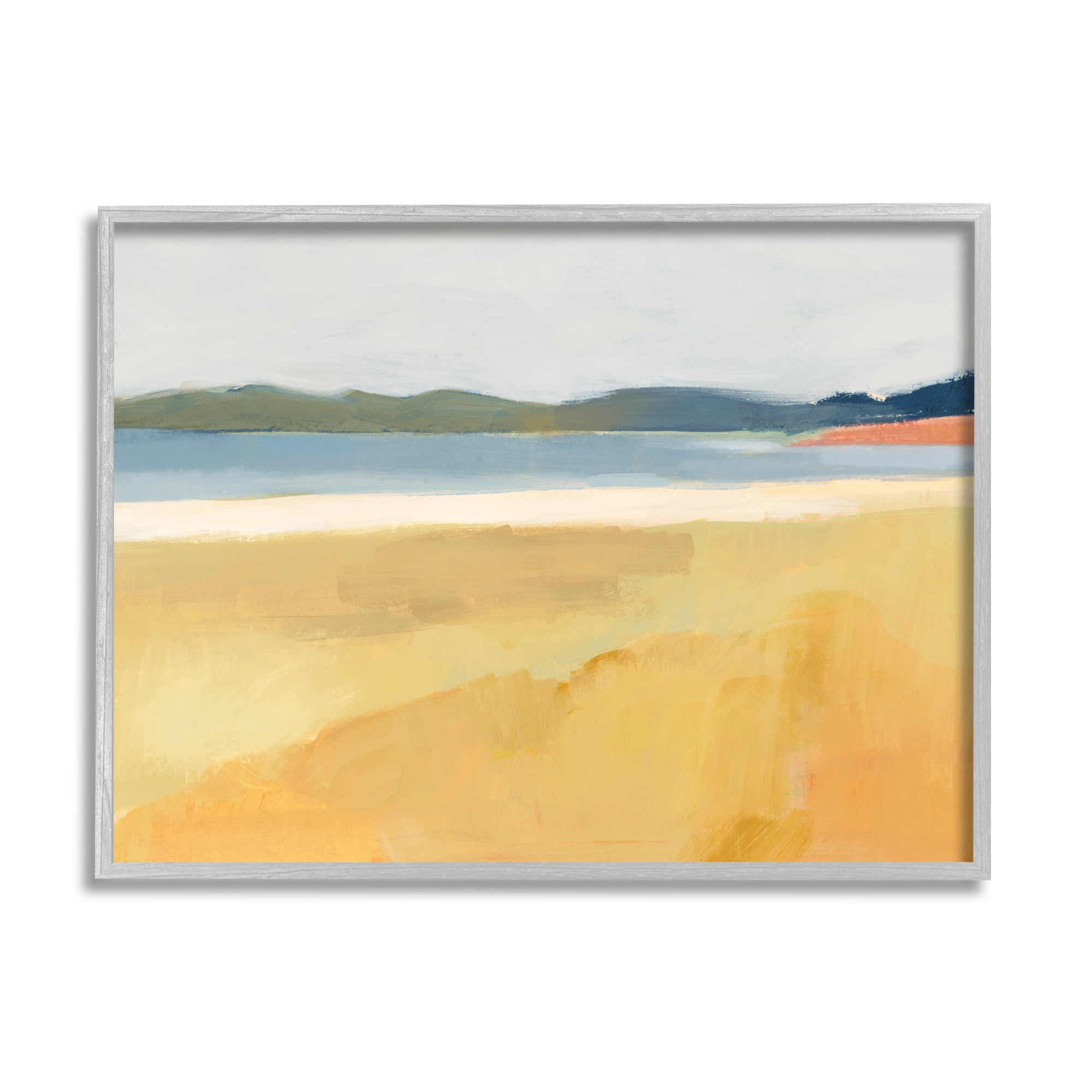 Autumn Grassy Field Lake Landscape Distant Rolling Hills 30 in x 24 in Framed Painting Art Prints, by Stupell Home Décor