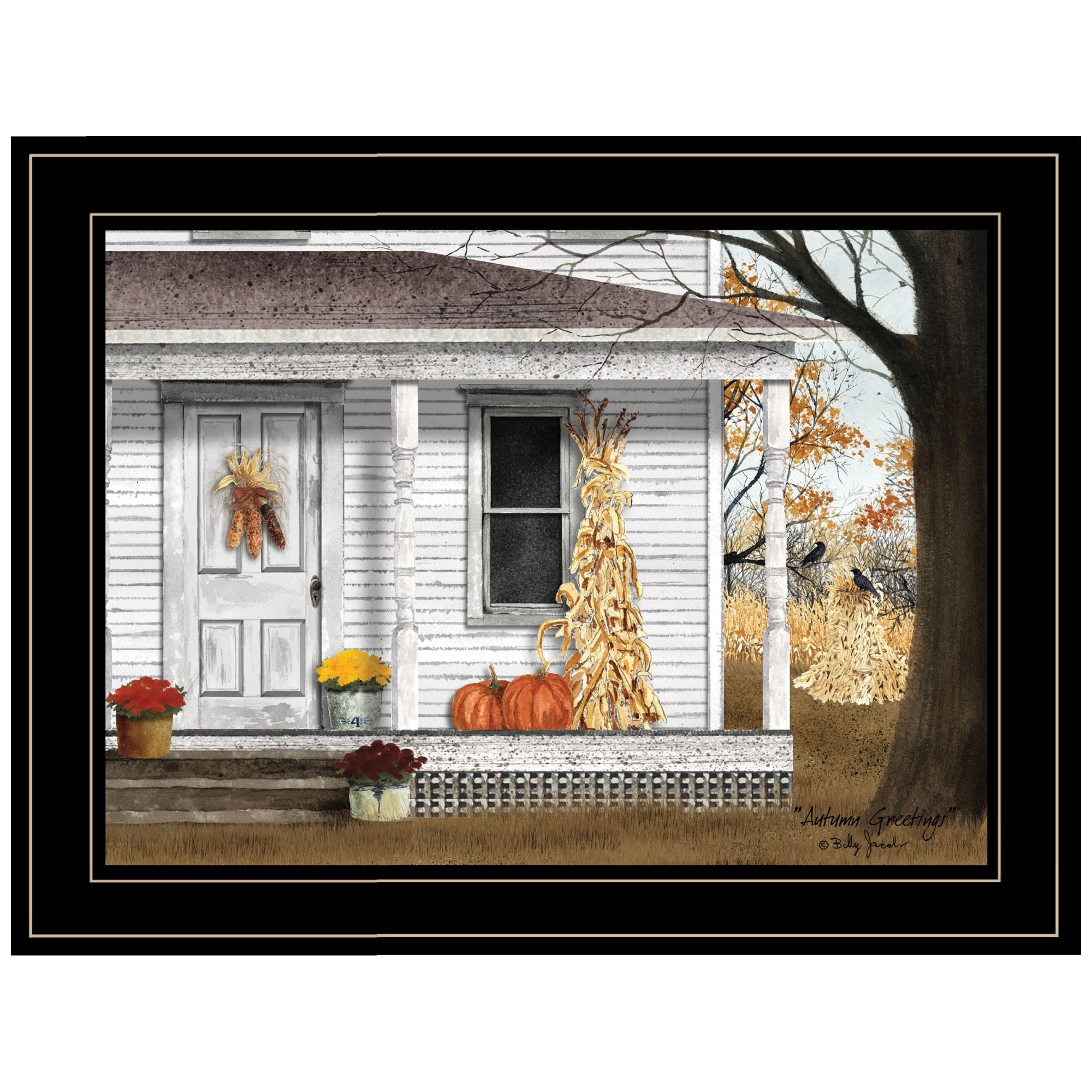 Autumn Greetings Rustic Canvas Print with Black Frame