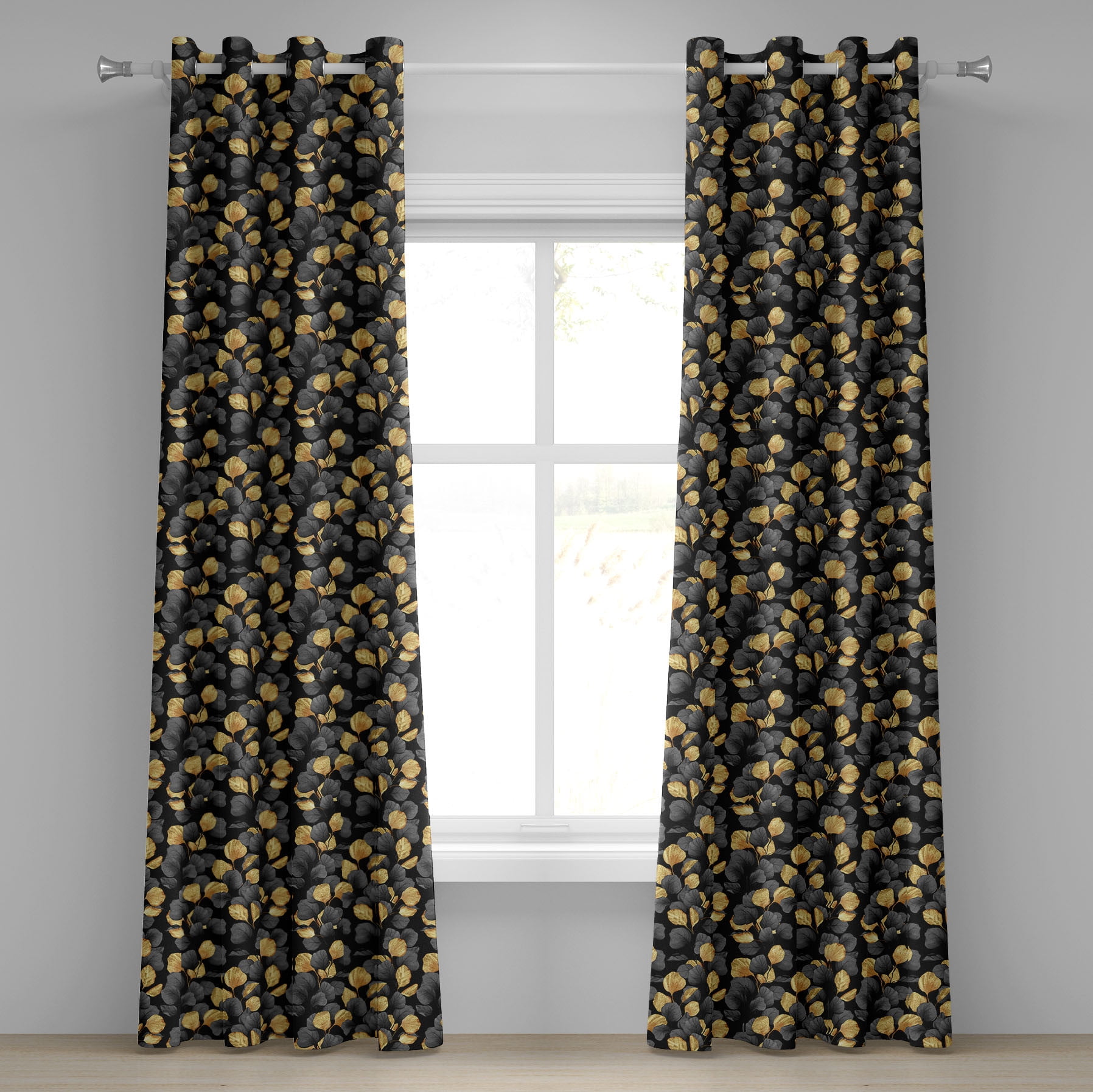 Autumn Grommet Curtain, Different Colored Leaves Falling From the Trees