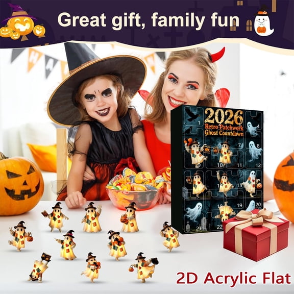 Autumn Halloween Countdown Advent Calendar With 2D Illuminated Ghost Ornaments Seasonal Wall Mantel Indoor Fall Harvest Holiday Home Accent Decor Gifts