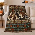 thumbnail image 1 of Autumn Halloween Cowhide Print, Festive Halloween Scene, Warm Flannel Blanket for Ranch House and Living Room with Detailed Artwork, Art Lovers Christmas Gift, Festive Home Decor, 1 of 9