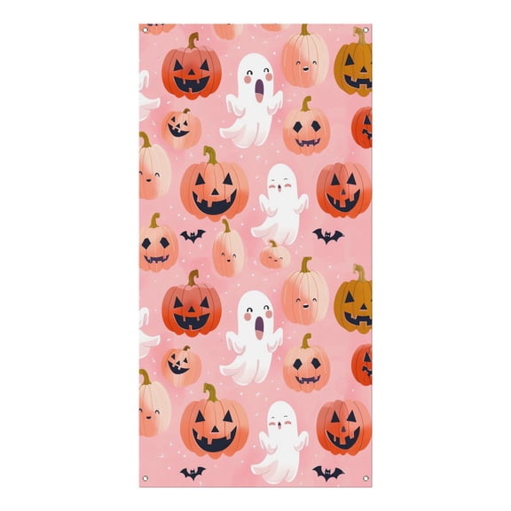 Autumn Halloween Door Curtain - Pumpkin and Ghost Pattern 35.4x70.8 Inch Scary Door Screen Decorations