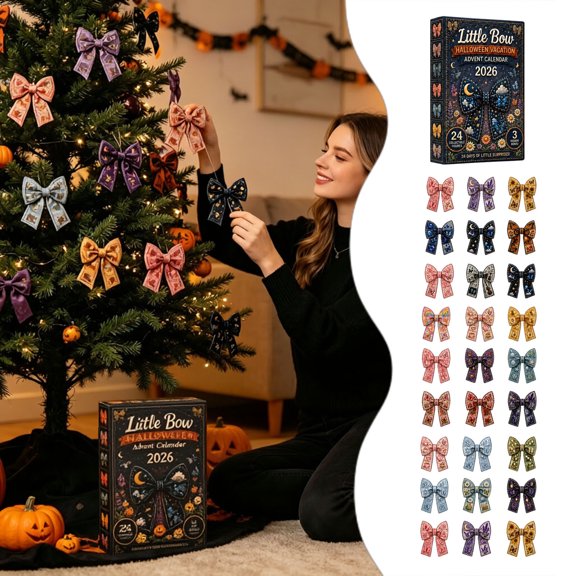 Autumn Halloween Fabric Bow Advent Calendar Kit Multi Pattern Printed Ribbon Ornaments Seasonal Tree Mantel Indoor Fall Holiday Home Accent Decor Gifts
