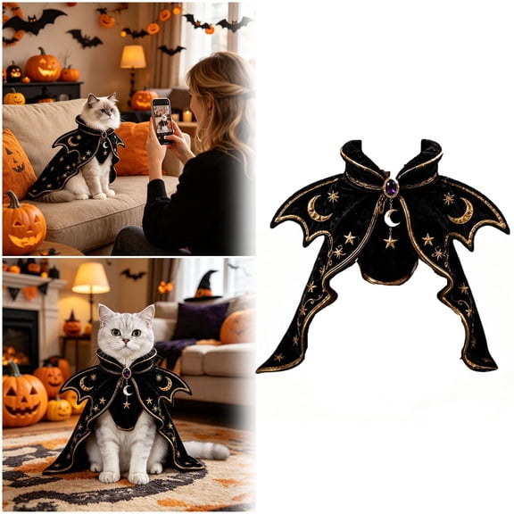 Autumn Halloween Pet Wizard Cloak With Matching Hat Cute Seasonal Outfit For Small Cats And Mini Dogs Ghost Pumpkin Pattern Pet Party Decor