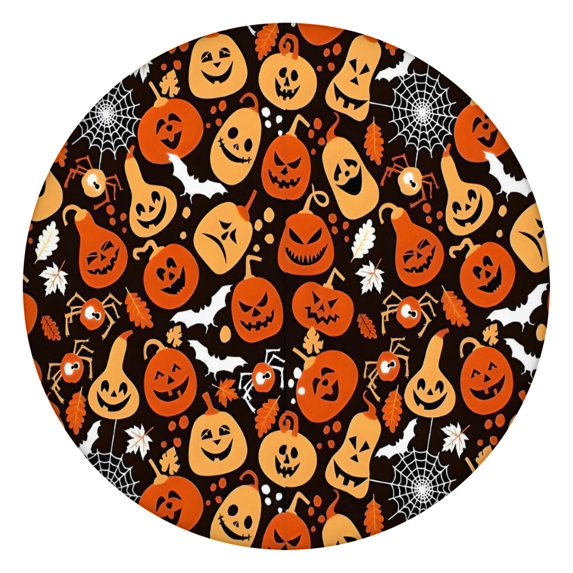 Halloween Pumpkins Bats and Spider Webs Round Fitted Tablecloth with Elastic Edge,Dining Table Cover Waterproof,Outdoor Round Tablecloth for Camping,Dining,Indoor and Outdoor