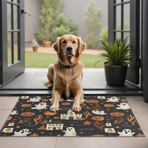 Autumn Halloween Scene Pattern Door Rugs,Washable Non Slip Door Mats Indoor,Decorative Door Mats,Entry Mat Indoor for Entrance,Bedroom,Kitchen,Bathroom,20"x32"