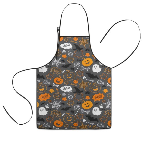 Autumn Halloween Scene Pattern Kids Aprons for Girls and Boys,Adjustable Neck Strap Toddler Aprons for Kids Cooking Baking,23.6"x19"