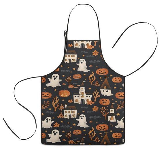 Autumn Halloween Scene Pattern Kids Aprons for Girls and Boys,Adjustable Neck Strap Toddler Aprons for Kids Cooking Baking,23.6"x19"