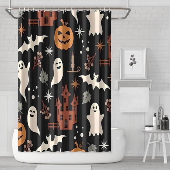 Autumn Halloween Scene Pattern Shower Curtain 72"x72" ,Bathroom Decorative Shower Curtains Set with 12 Hooks,Modern Waterproof Washable Shower Curtain