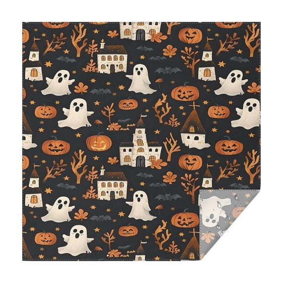 Autumn Halloween Scene Pattern Square Tablecloth,Waterproof Square Table Cover,Wipeable Spillproof Washable Table Cover for Home Kitchen Party Decor 42"X42"(107x107cm)