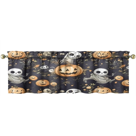 Autumn Halloween Valance 54x18 Inch Trick or Treat Candy Theme Rod Pocket Window Treatment for Kitchen