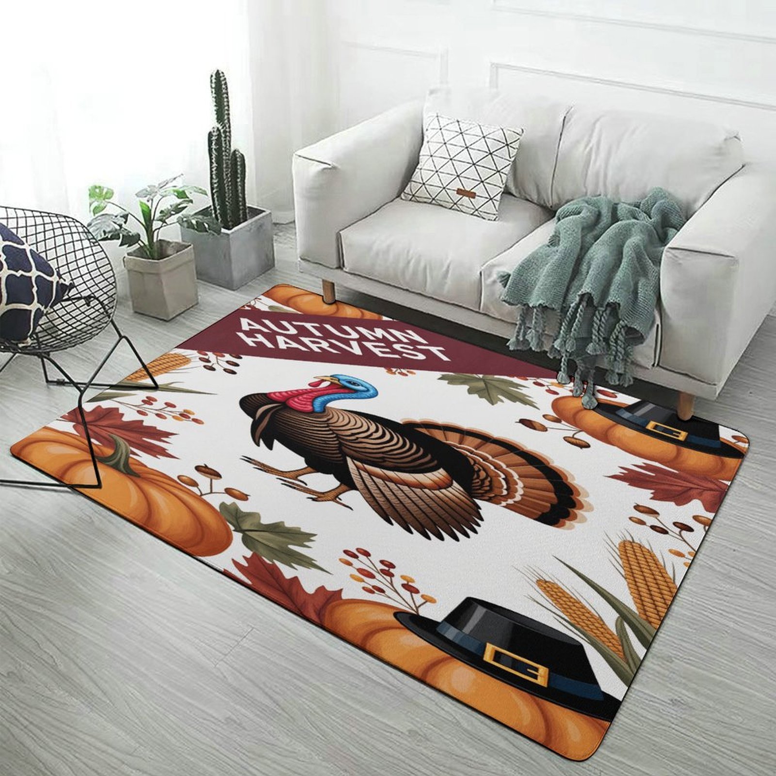 Autumn Happy Thanksgiving Turkey Carpet Soft Comfy Rug for Home Living ...