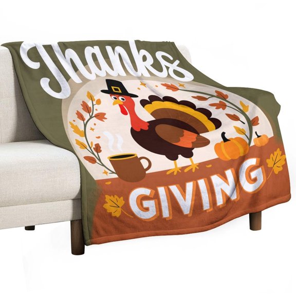 Autumn Happy Thanksgiving Turkey Print Soft Blanket Throw Blankets Warm Cozy Lightweight Couch Blanket Stuff Gifts for Women Mom Teens