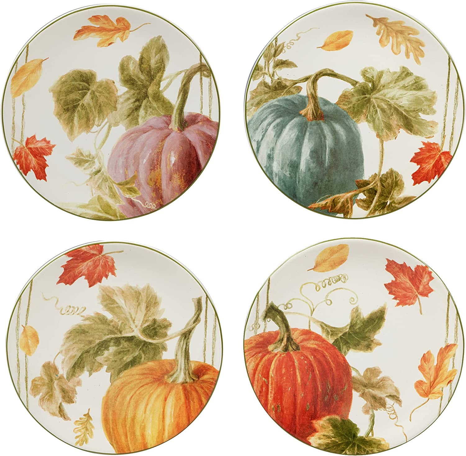 Autumn Harvest Ceramic Salad and Dessert Plates Set