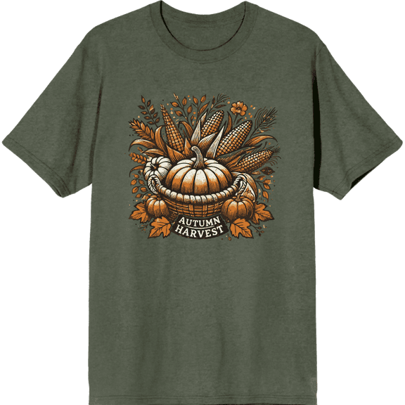 Autumn Harvest Adult Green Crew Neck Short Sleeve Tee-Medium