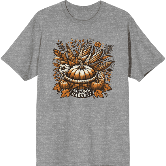 Autumn Harvest Adult Heather Gray Crew Neck Short Sleeve Tee-XXL